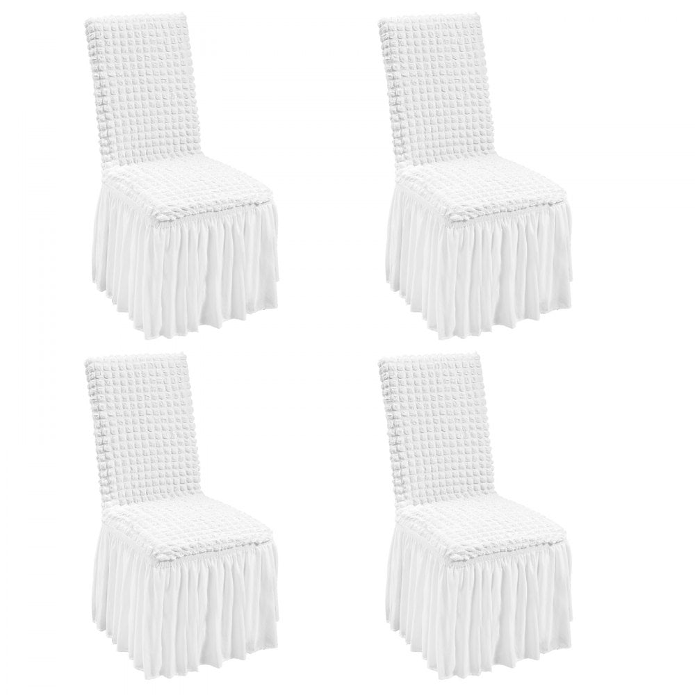 VEVOR Stretch Spandex Folding Chair Covers, Universal Fitted Chair Cover with Skirt, Removable Washable Protective Slipcovers, for Wedding, Holiday, Banquet, Party, Celebration, Dining (4 PCS White)