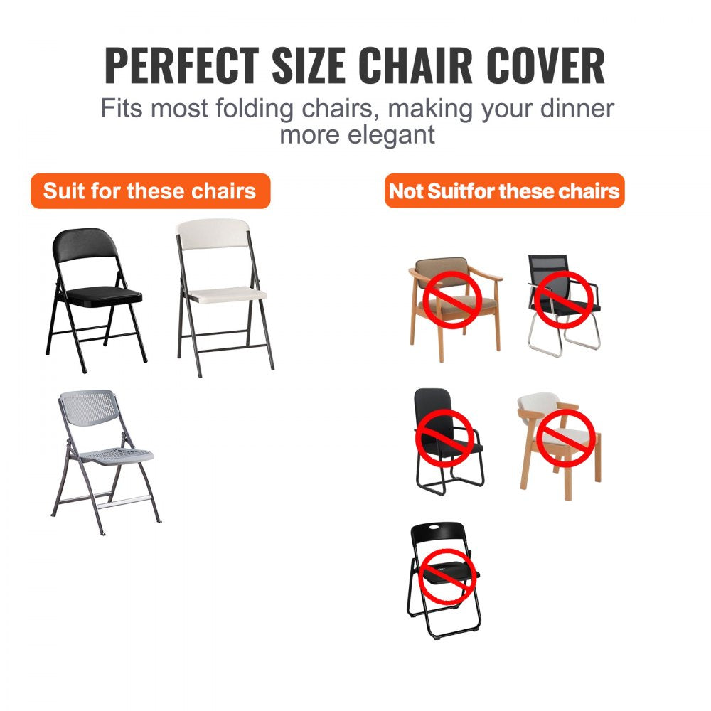 VEVOR Stretch Spandex Folding Chair Covers, Universal Fitted Chair Cover, Removable Washable Protective Slipcovers, for Wedding, Holiday, Banquet, Party, Celebration, Dining (30PCS Black)