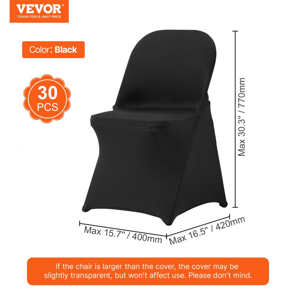 VEVOR Stretch Spandex Folding Chair Covers, Universal Fitted Chair Cover, Removable Washable Protective Slipcovers, for Wedding, Holiday, Banquet, Party, Celebration, Dining (30PCS Black)