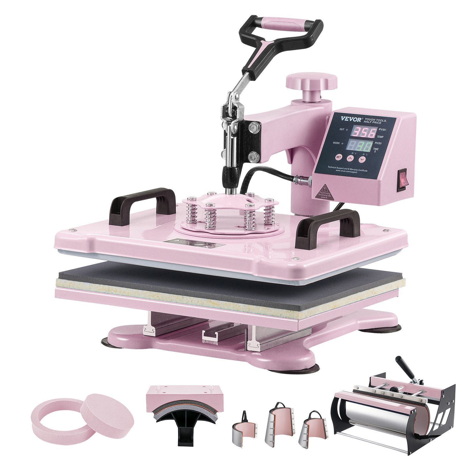 VEVOR Heat Press Machine 12x15 in 8 in 1 with 30oz Tumbler Press T-Shirts Pink