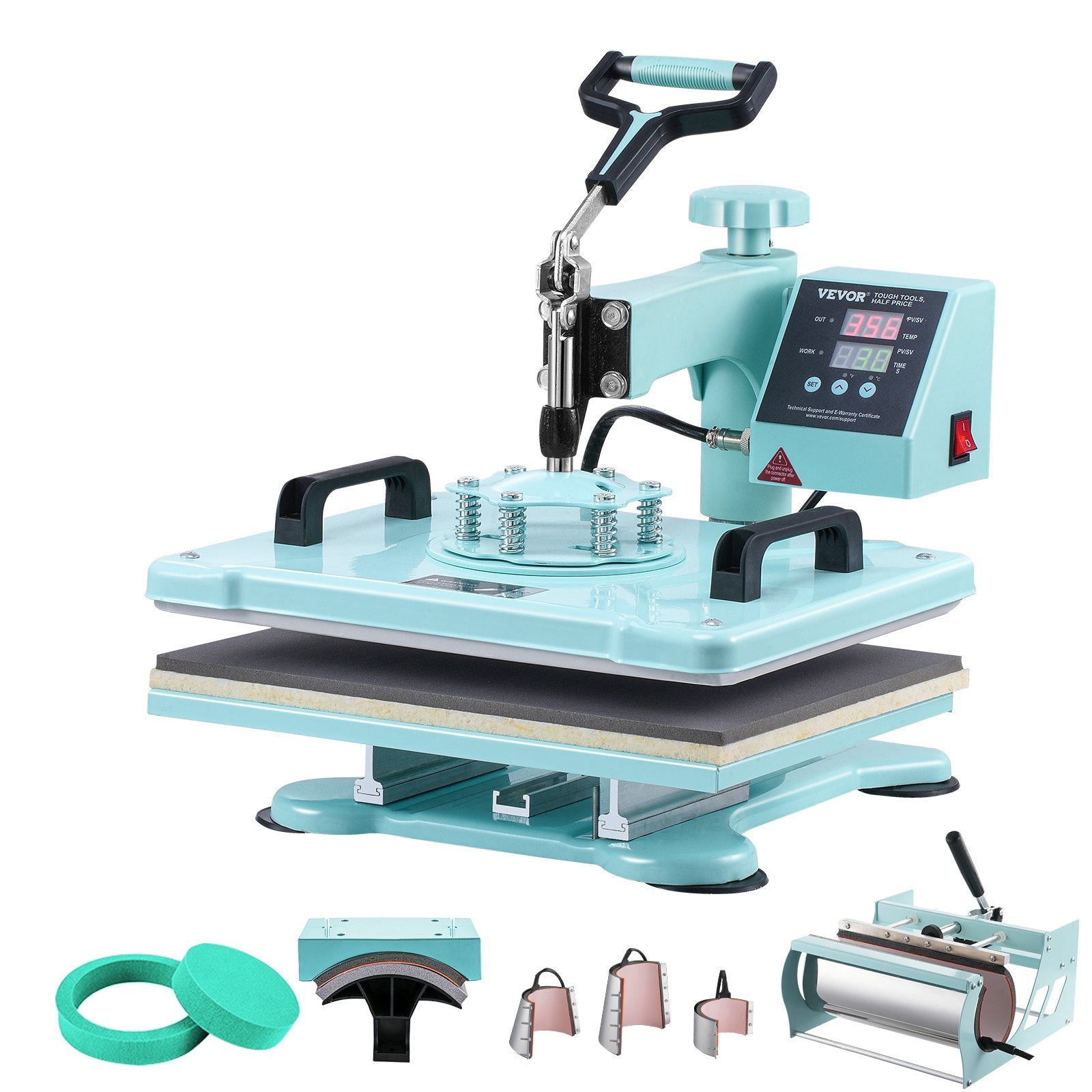 VEVOR Heat Press Machine 12x15 in 8 in 1 with 30oz Tumbler Press T-Shirts Green