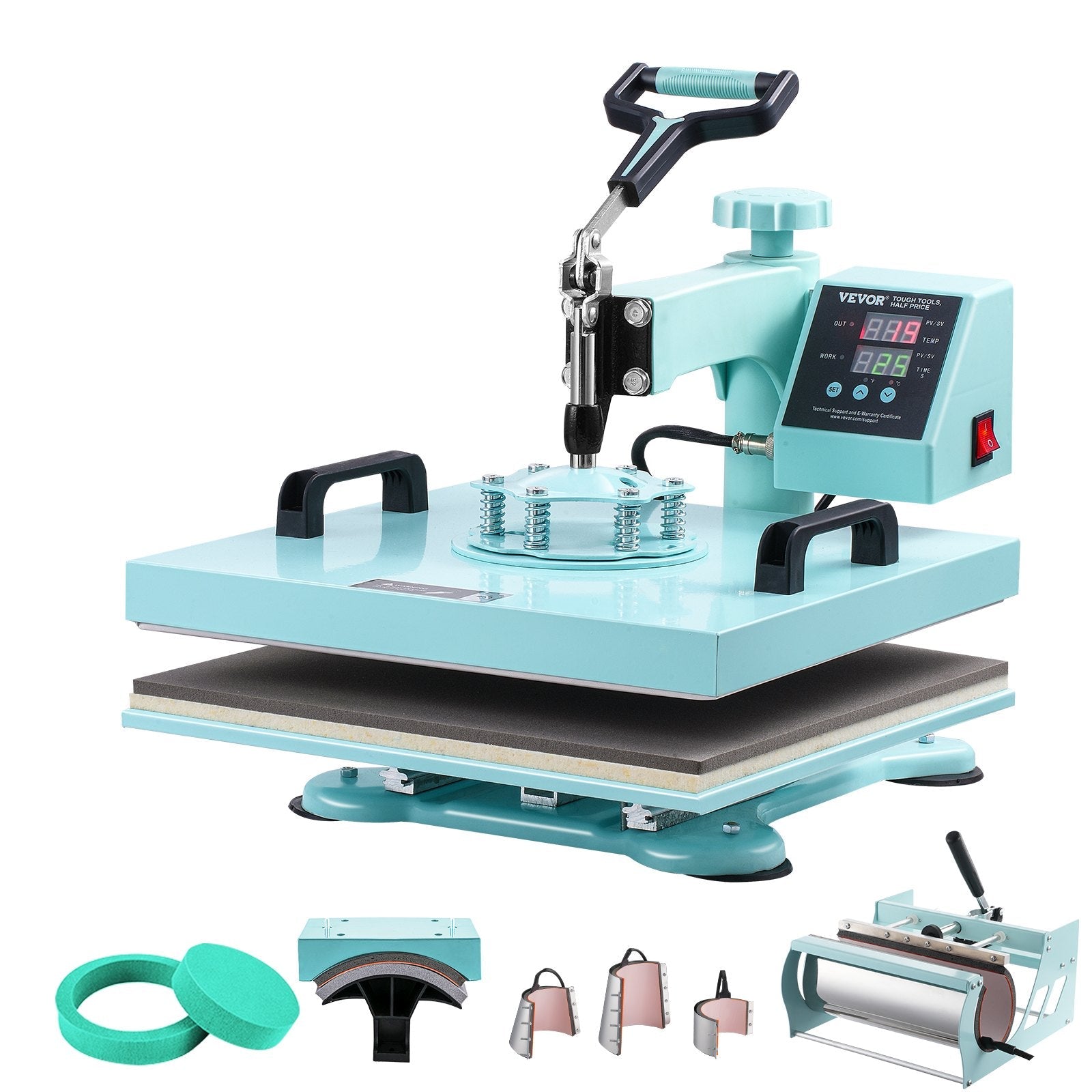 VEVOR Heat Press Machine 15x15 in 8 in 1 with 30oz Tumbler Press T-Shirts Green