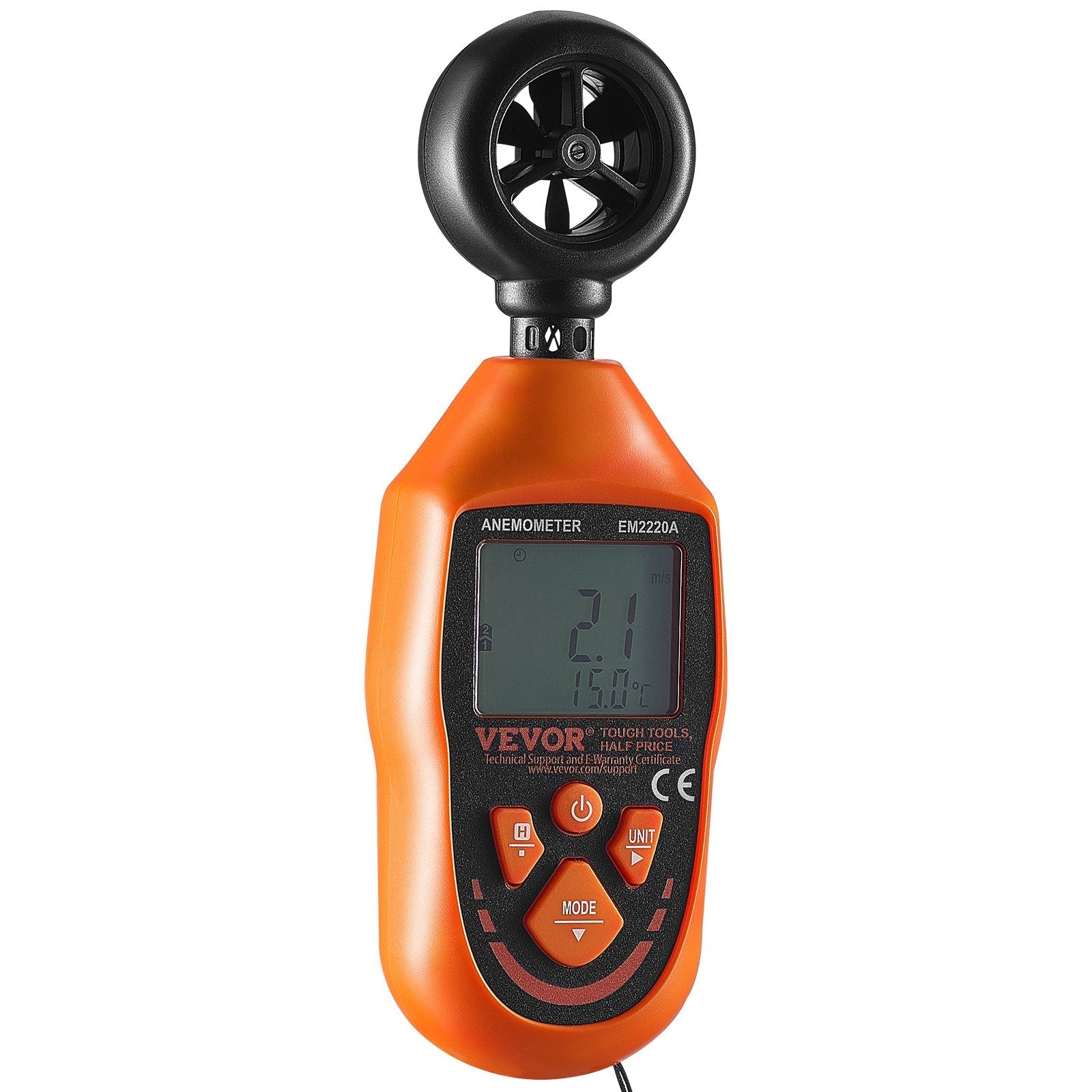 VEVOR Handheld Anemometer, 14?-113?, Digital Wind Speed Meter Gauge with LED Backlight Screen, Measures Wind Velocity Wind Temperature Air Flow Wind Chill, for Sailing Surfing Drone Flying HVAC