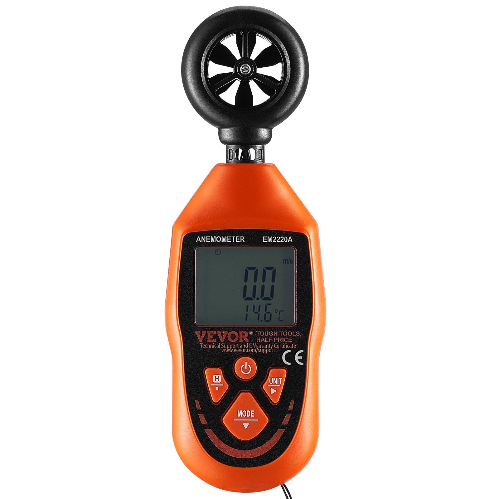 VEVOR Handheld Anemometer, 14?-113?, Digital Wind Speed Meter Gauge with LED Backlight Screen, Measures Wind Velocity Wind Temperature Air Flow Wind Chill, for Sailing Surfing Drone Flying HVAC