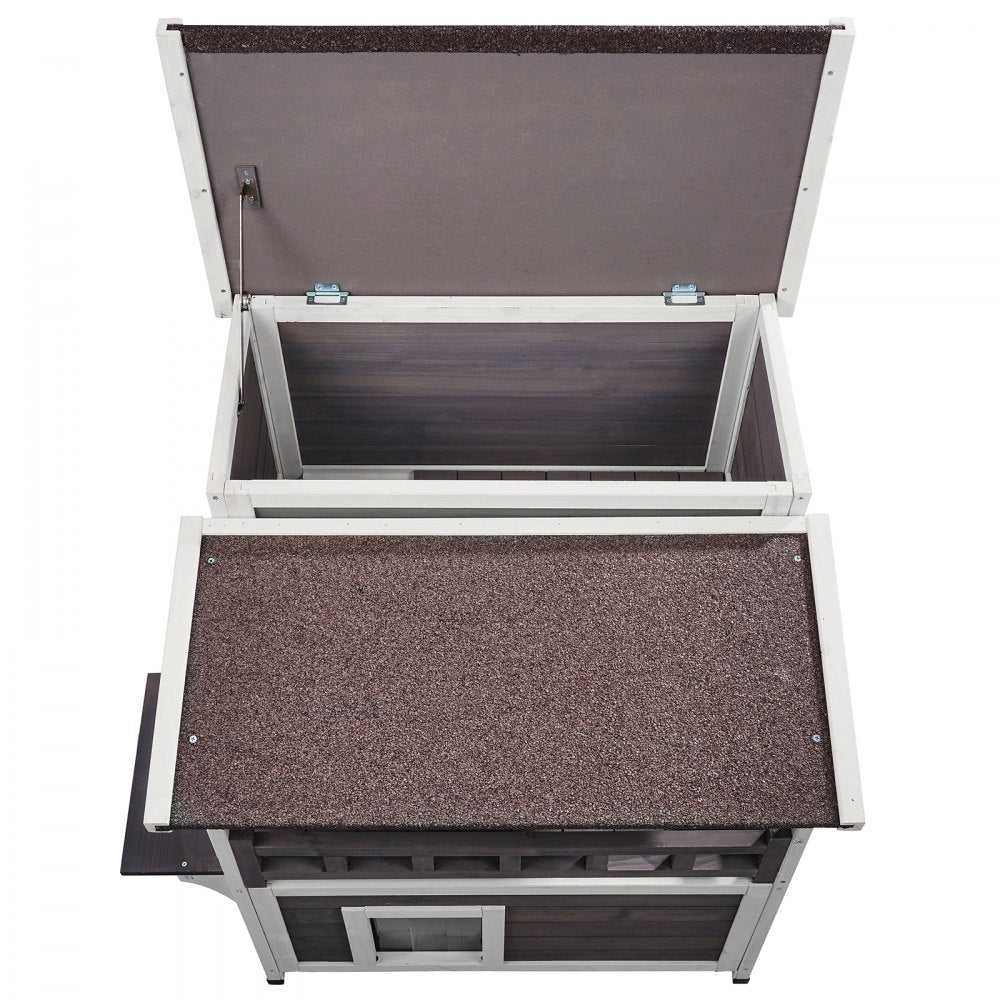 VEVOR Outdoor Cat House 2-story Wooden Feral Cat Shelter with Balcony & Roof