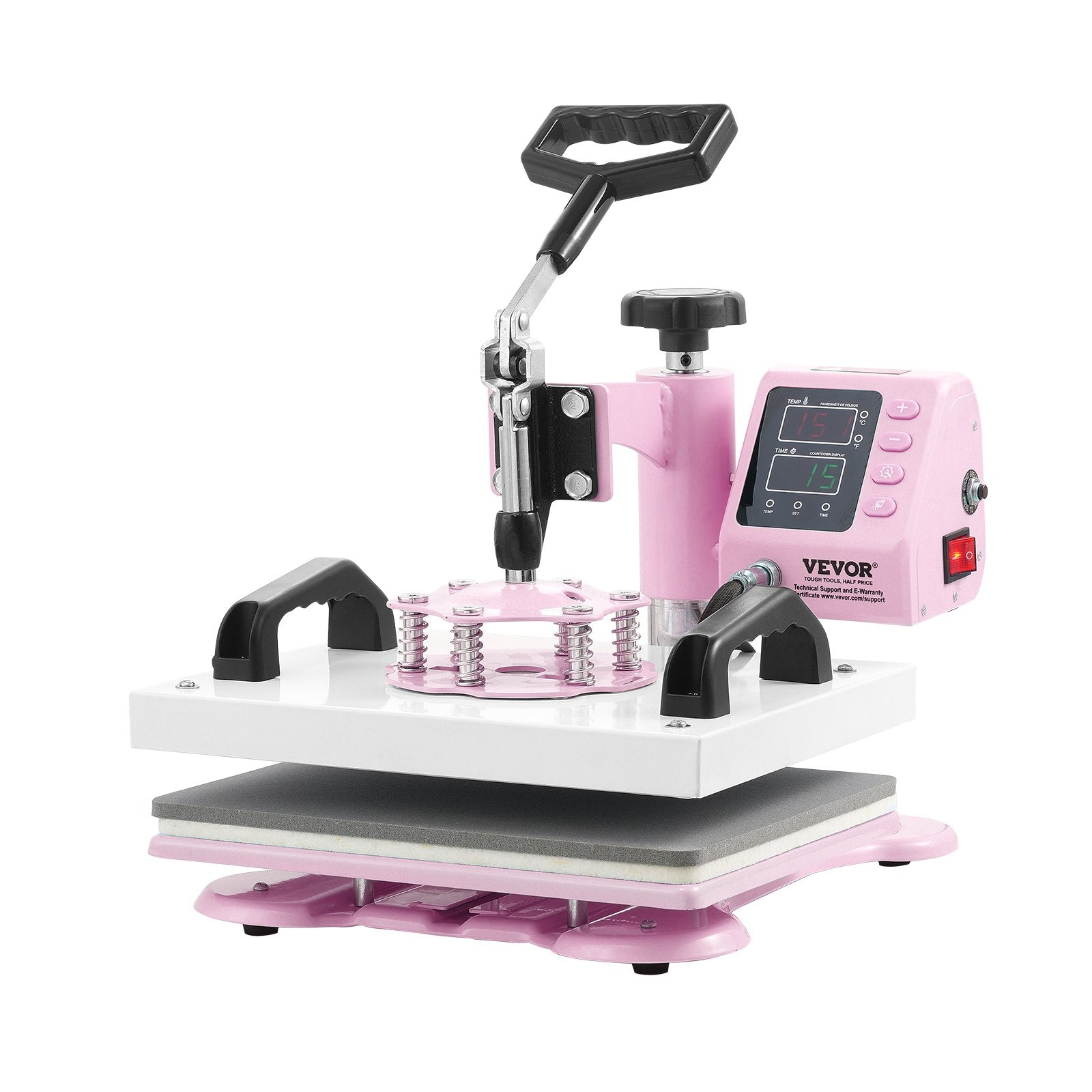 VEVOR Heat Press Machine 12x10 in 2 in 1 with Hat Press for T-Shirts Caps Pink