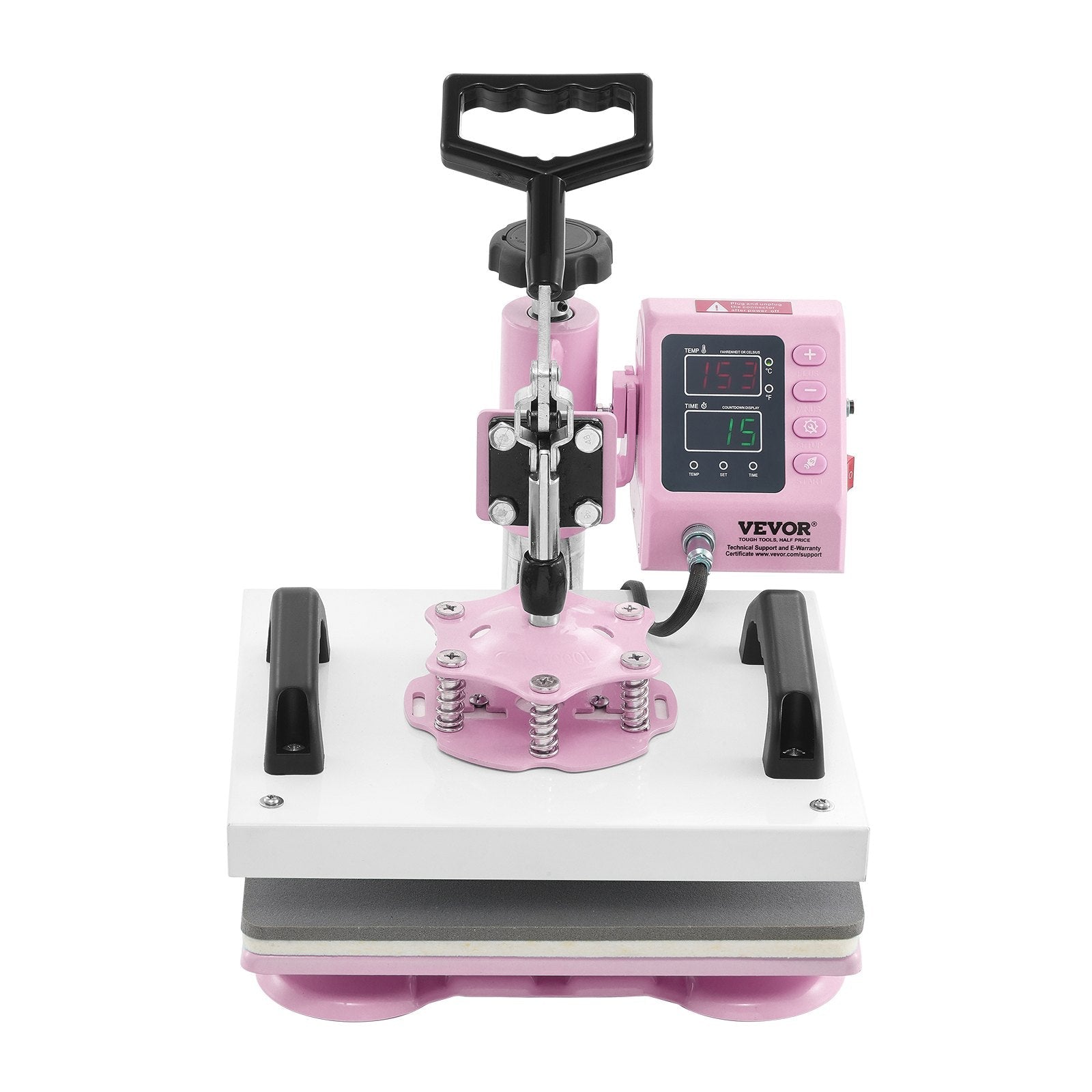VEVOR Heat Press Machine 12x10 in 2 in 1 with Hat Press for T-Shirts Caps Pink