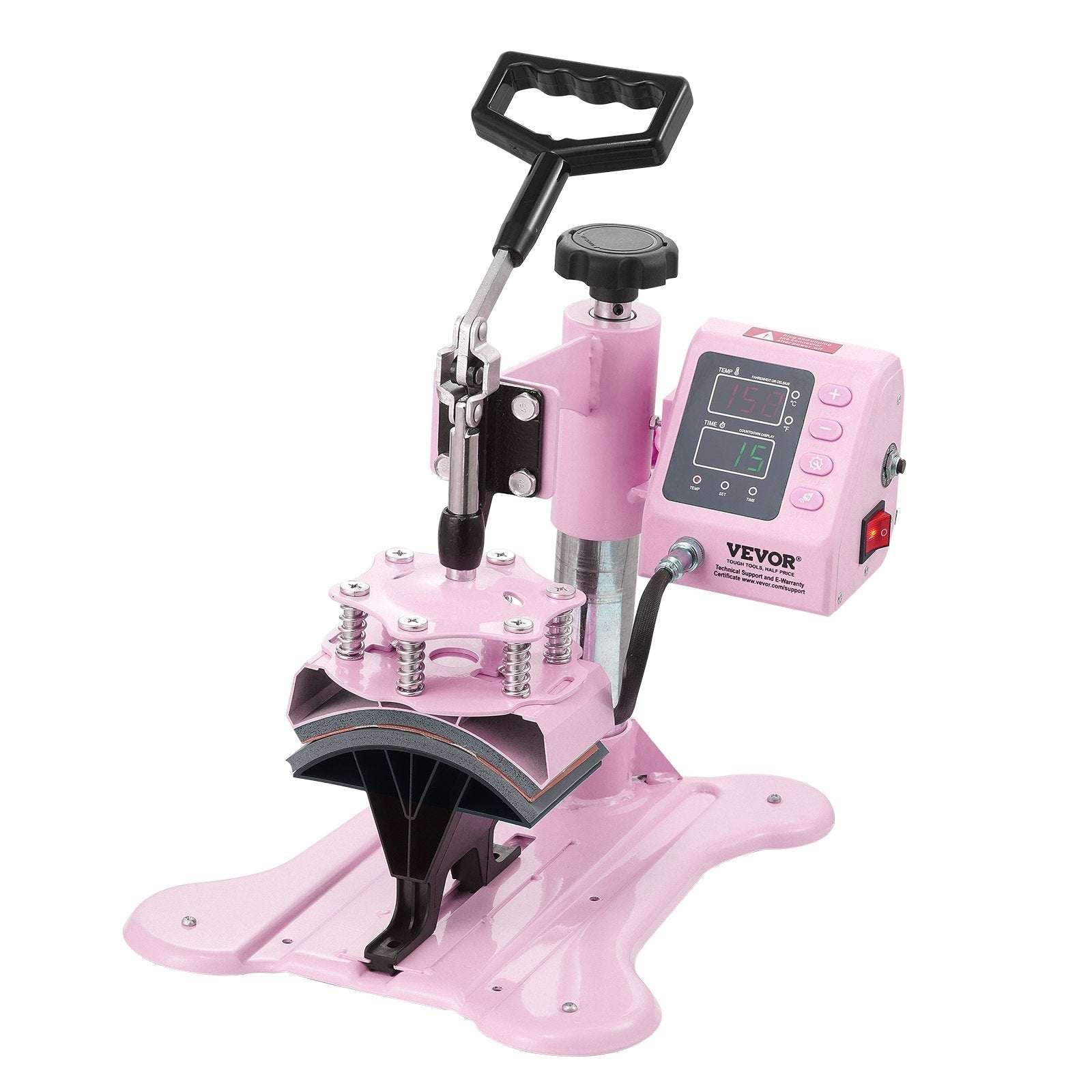 VEVOR Heat Press Machine 12x10 in 2 in 1 with Hat Press for T-Shirts Caps Pink