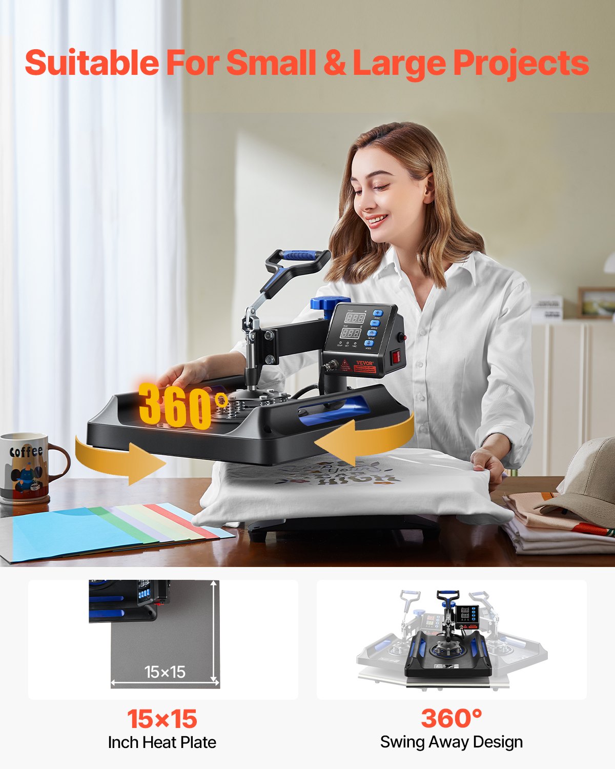 Heat Press Machine Sublimation Machine 15 x 15 inch 8 In 1 Blue Heat Press Set