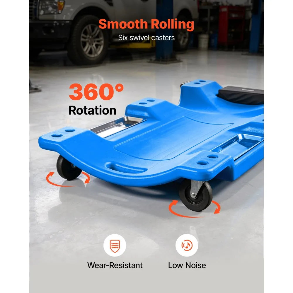 40" Mechanic Creeper with LED Work Light, Low Profile Rolling Garage Creeper, 350 lb Capacity, Padded Headrest & Tool Trays