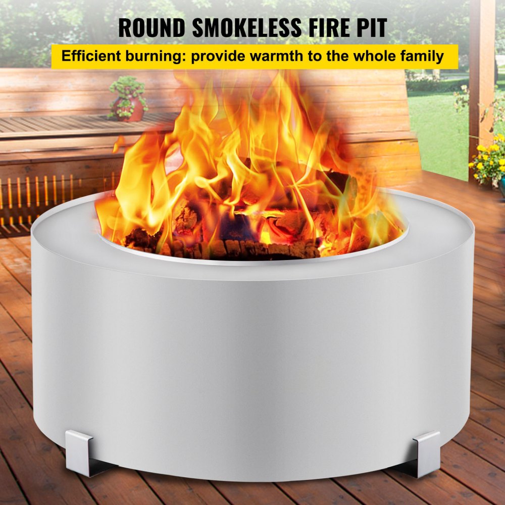 VEVOR Smokeless Fire Pit, Stainless Steel Stove Bonfire, Large 27.6 inch Diameter Wood Burning Fire Pit, Outdoor Stove Bonfire Fire Pit, Portable Smokeless Fire Bowl for Picnic Camping Backyard Silver