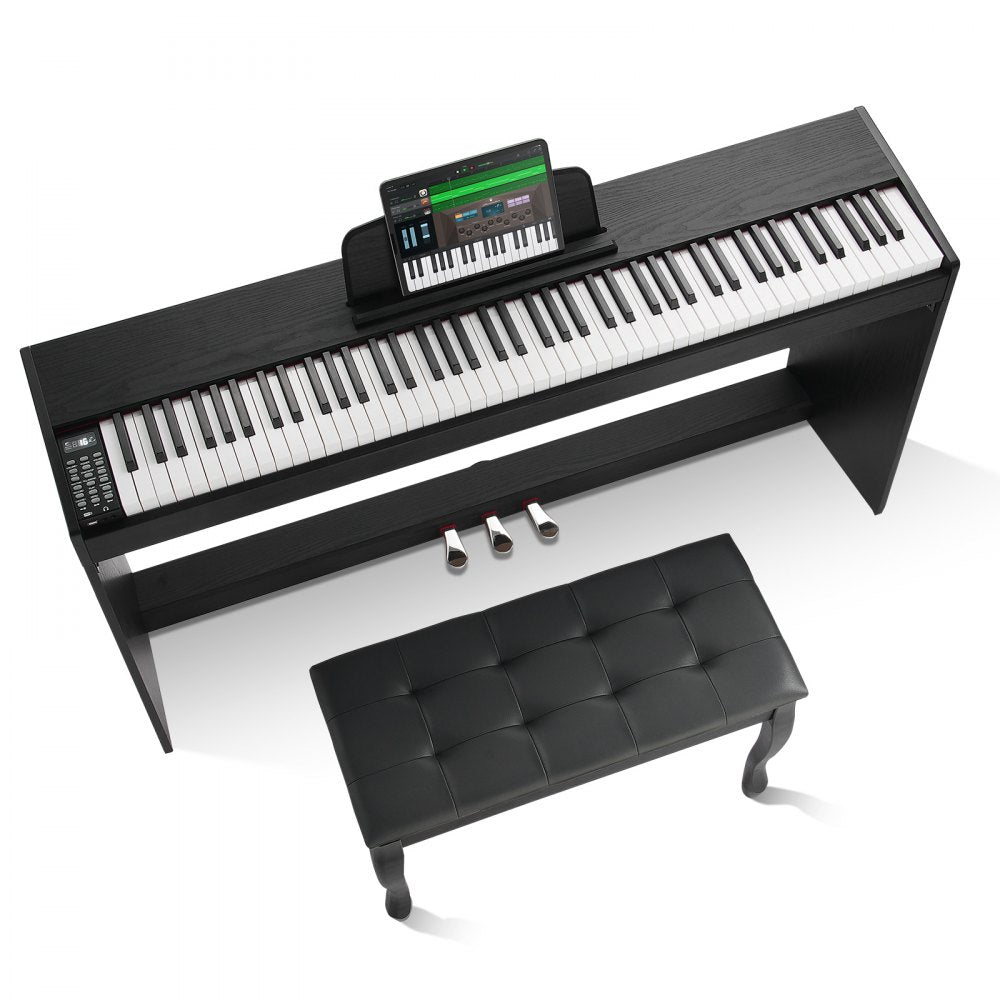 VEVOR 88 Key Fully Weighted Digital Piano Dual Keyboard Cabinet Bracket Bench