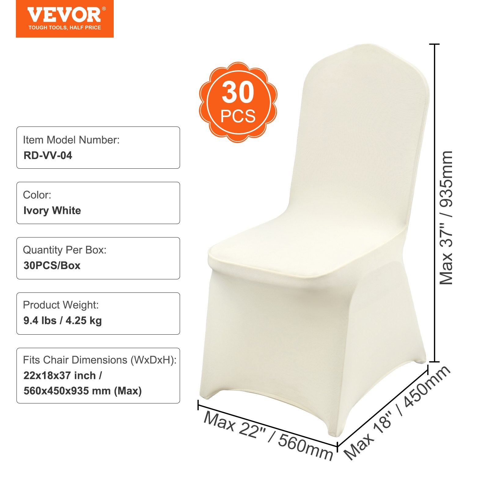 VEVOR 30PCS White Stretch Spandex Folding Chair Covers for Wedding Party Dining