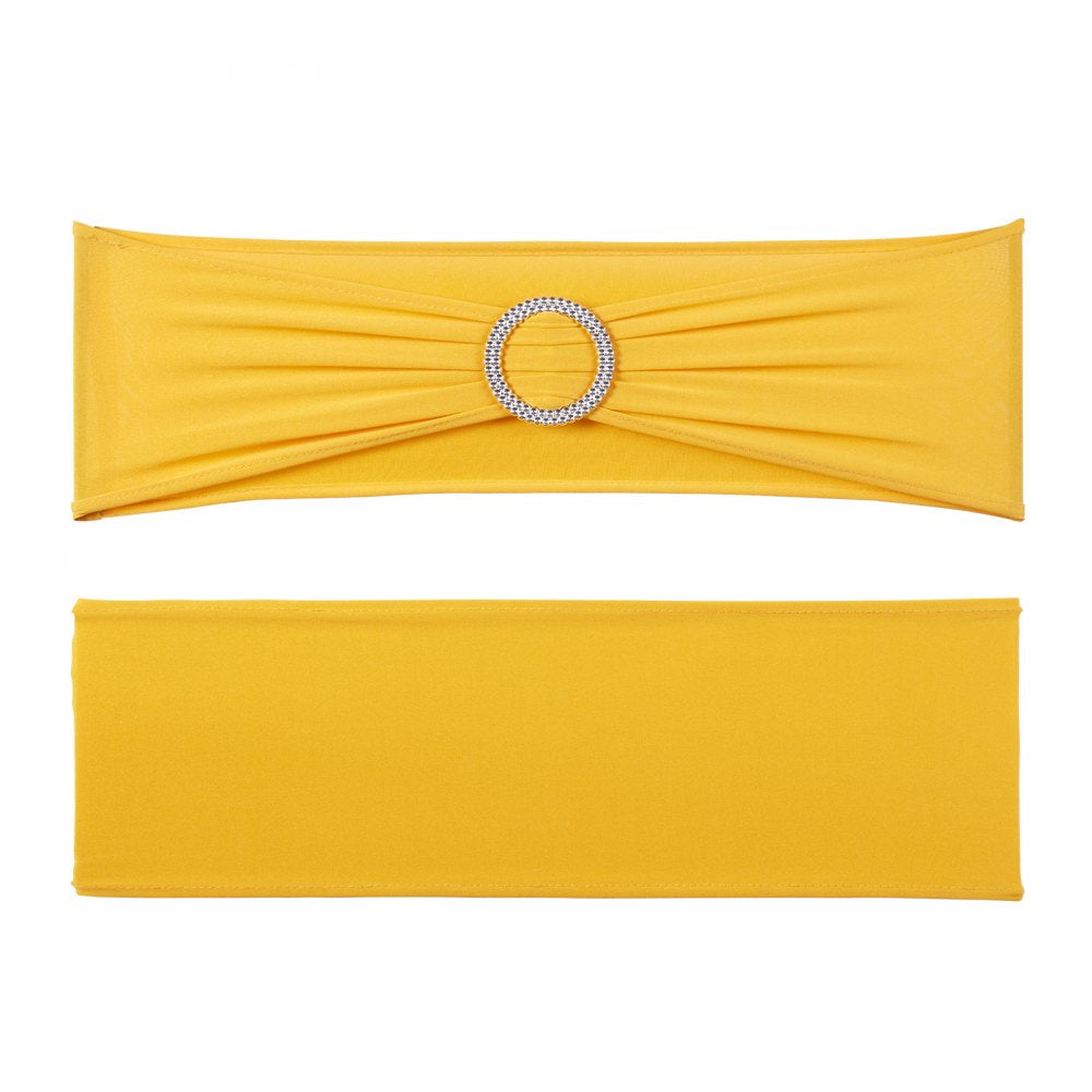 VEVOR Stretch Spandex Chair Sashes, Chair Slipcover and Stretch Chair Sash with Round Buckle, Elastic Chair Bands, Fitting Wedding, Holiday, Banquet, Party Chair Decoration (100 PCS Golden Yellow)
