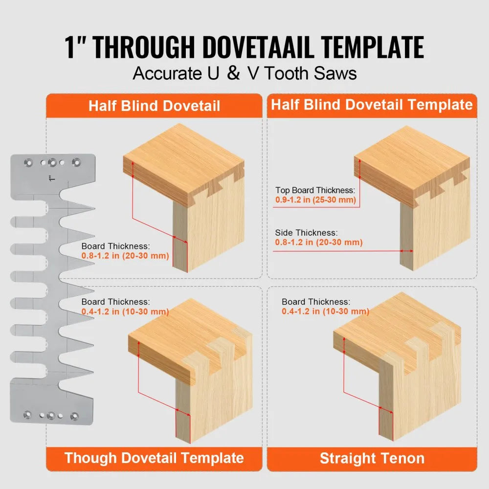 12" Dovetail Jig for Woodworking, Precision Router Jig with 5 Router Bits & 4 Templates for Half-Blind, Through & Sliding Dovetail Joints