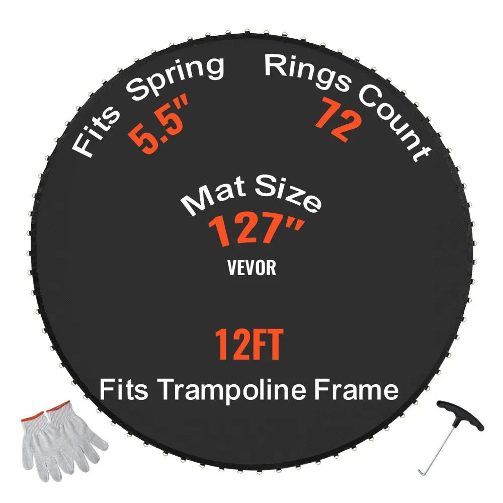 VEVOR Replacement Trampoline Mat Fits 12ft Frame 72 V-Rings 5.5" Spring Length