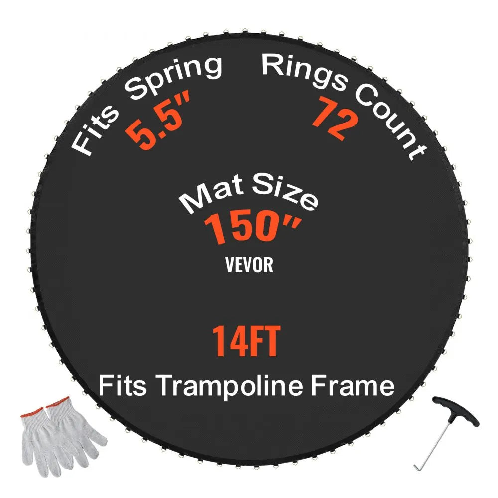 VEVOR Replacement Trampoline Mat Fits 14ft Frame 72 V-Rings 5.5" Spring Length