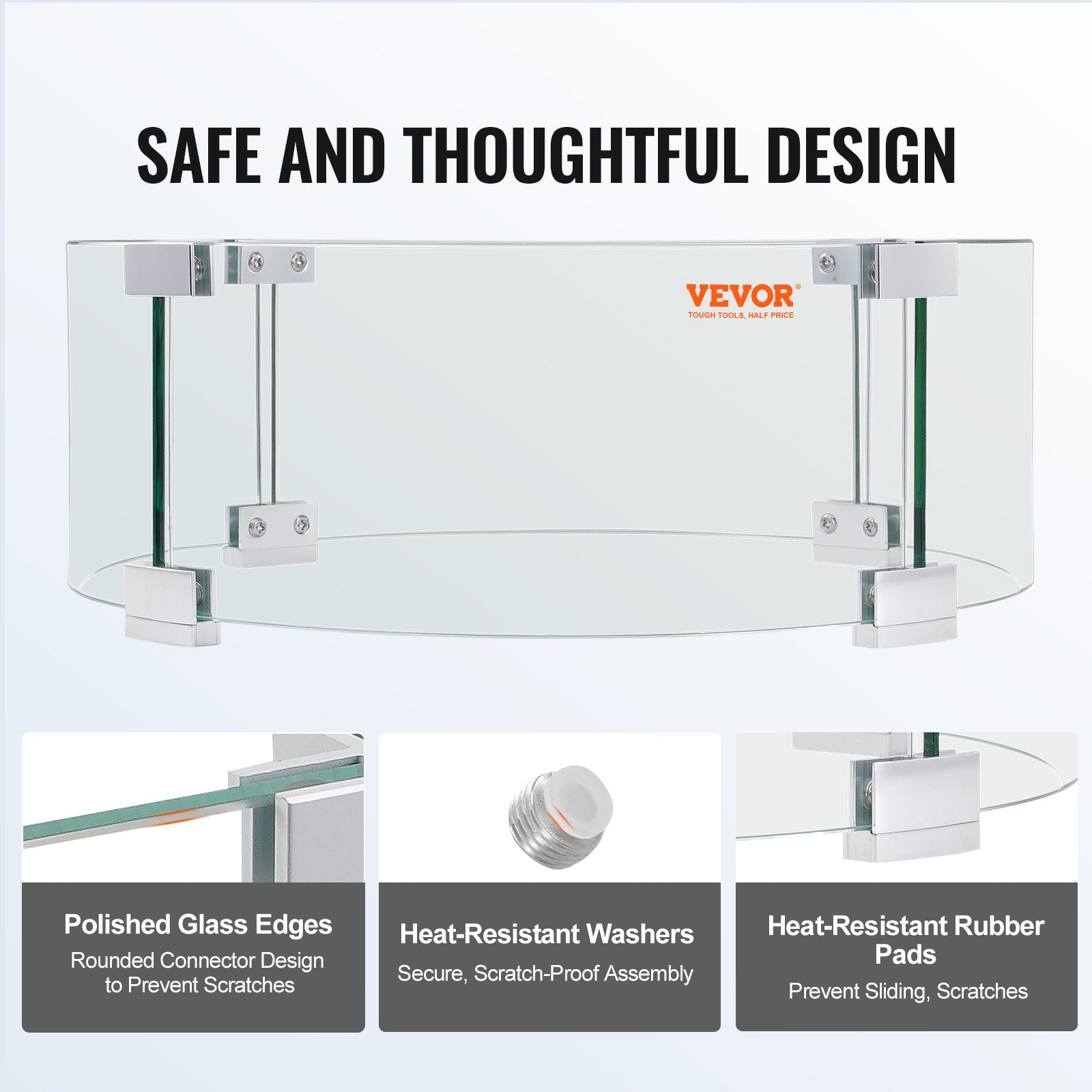 VEVOR Fire Pit Wind Guard, 26 x 26 x 6 Inch Glass Flame Guard, Round Glass Shield, 1/4-Inch Thick Fire Table, Clear Tempered Glass Flame Guard, Steady Feet Tree Pit Guard for Propane, Gas, Outdoor