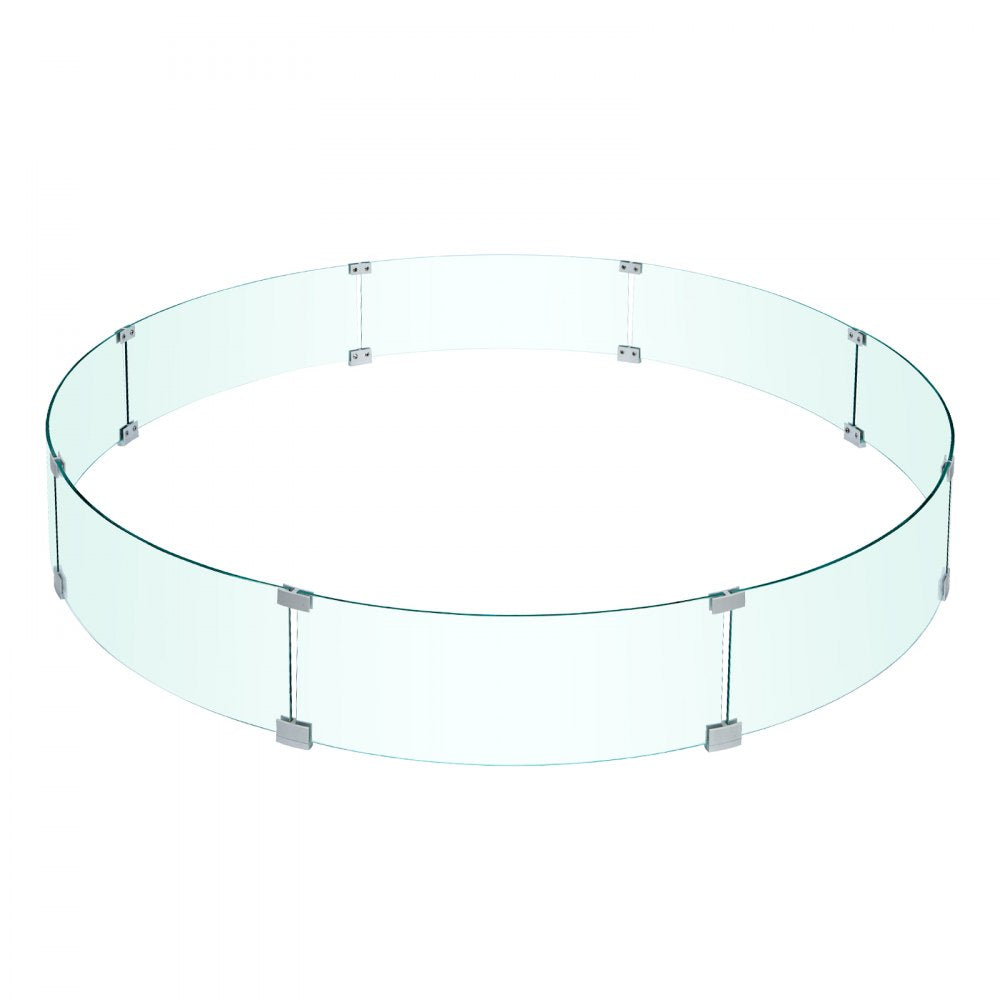 VEVOR Fire Pit Wind Guard, 59 x 59 x 7.9 inches Glass Flame Guard, Round Glass Shield, 1/4-Inch Thick Fire Table, Clear Tempered Glass Flame Guard, Steady Feet Tree Pit Guard for Propane, Gas, Outdoor