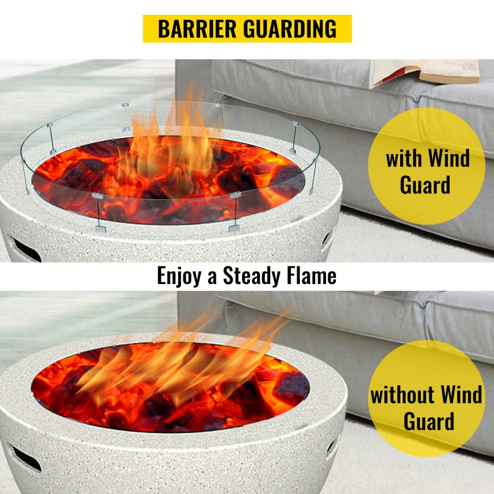 VEVOR Fire Pit Wind Guard, 59 x 59 x 7.9 inches Glass Flame Guard, Round Glass Shield, 1/4-Inch Thick Fire Table, Clear Tempered Glass Flame Guard, Steady Feet Tree Pit Guard for Propane, Gas, Outdoor