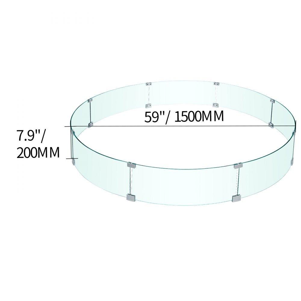 VEVOR Fire Pit Wind Guard, 59 x 59 x 7.9 inches Glass Flame Guard, Round Glass Shield, 1/4-Inch Thick Fire Table, Clear Tempered Glass Flame Guard, Steady Feet Tree Pit Guard for Propane, Gas, Outdoor