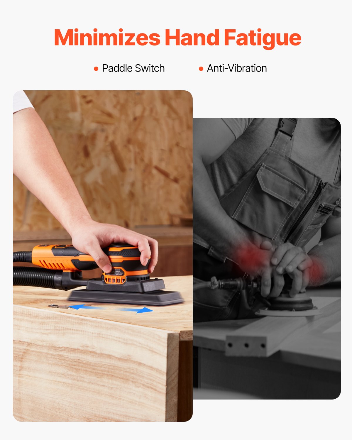 VEVOR 3/8 Sheet Sander 350W 6 Speeds Brushless Finishing Sander for Woodworking