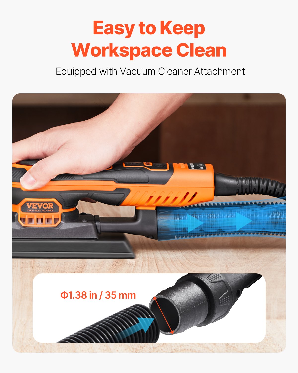 VEVOR 3/8 Sheet Sander 350W 6 Speeds Brushless Finishing Sander for Woodworking