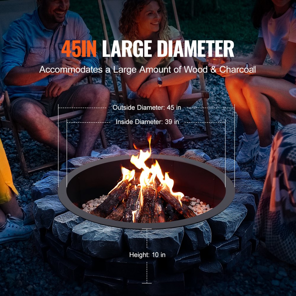 VEVOR Fire Pit Ring Round 45 Inch Outer Steel Liner DIY Campfire Ring Firepit