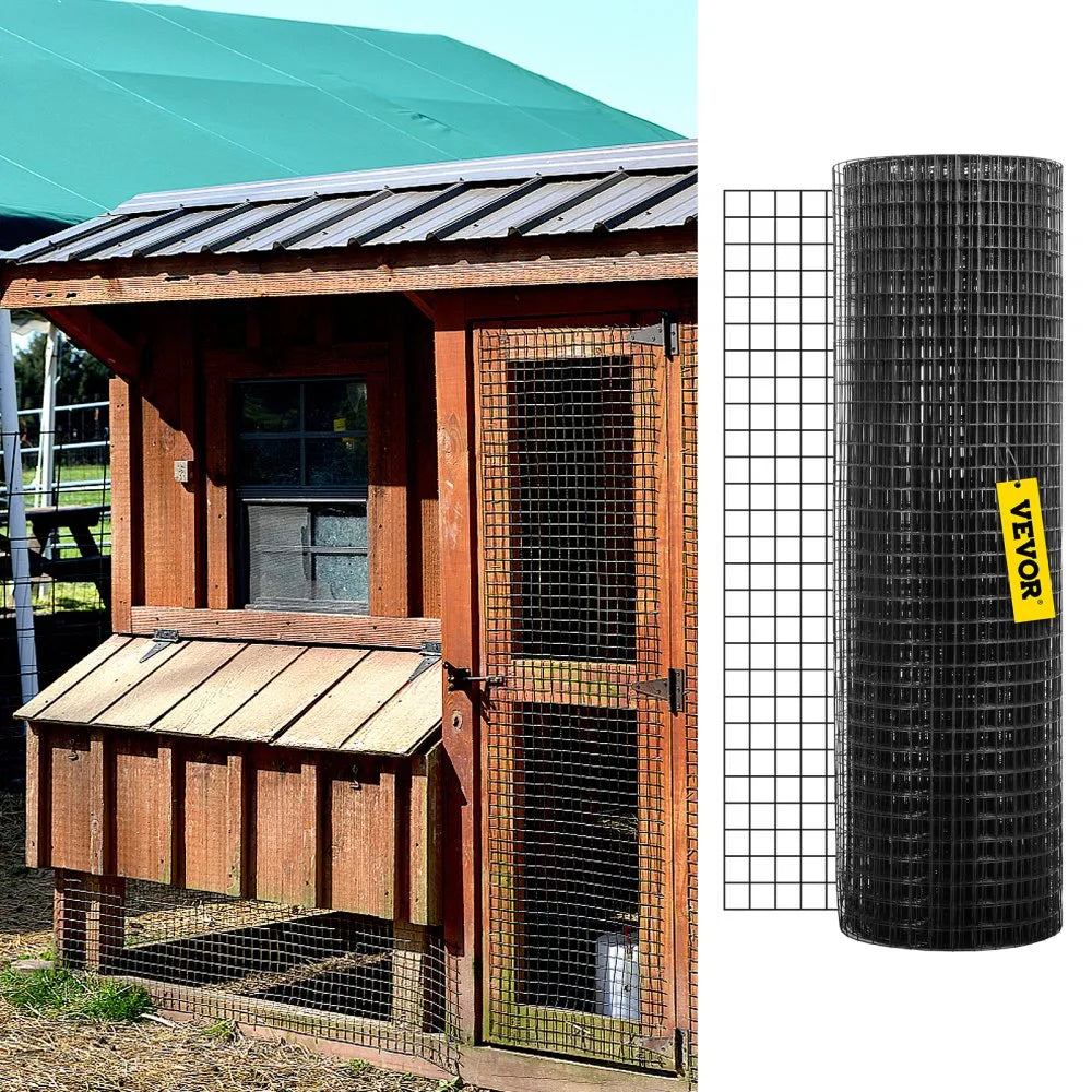 VEVOR Hardware Cloth, 24" x 100' & 1"x1" Mesh Size, Galvanized Steel Vinyl Coated 16 gauge Welded Wire, w/A Cutting Plier & A Pair of Fabric Gloves, for Garden Fencing & Pet Enclosures, Black