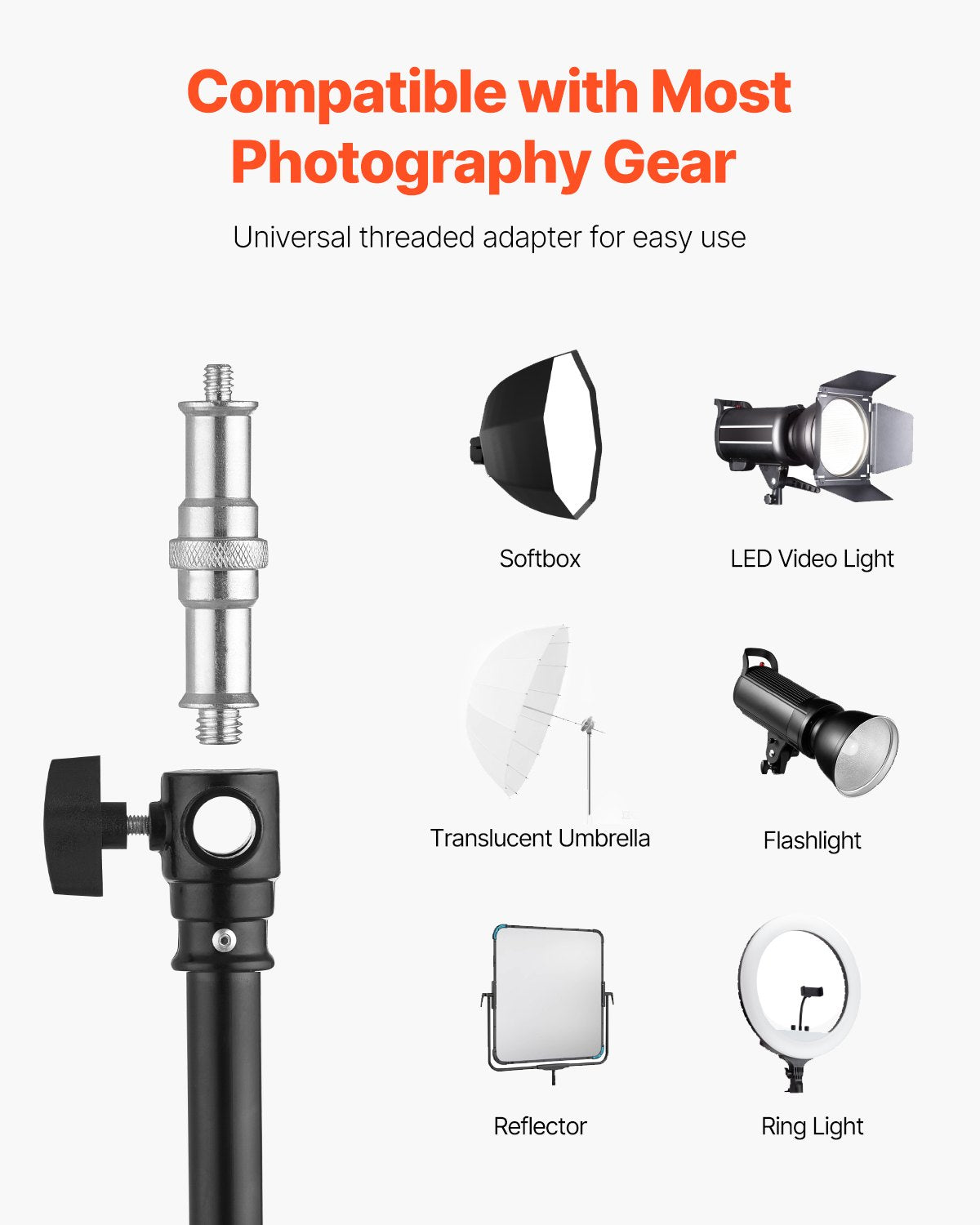VEVOR Air Cushioned Aluminum Photography Light Stand with Boom Arm Adjustable