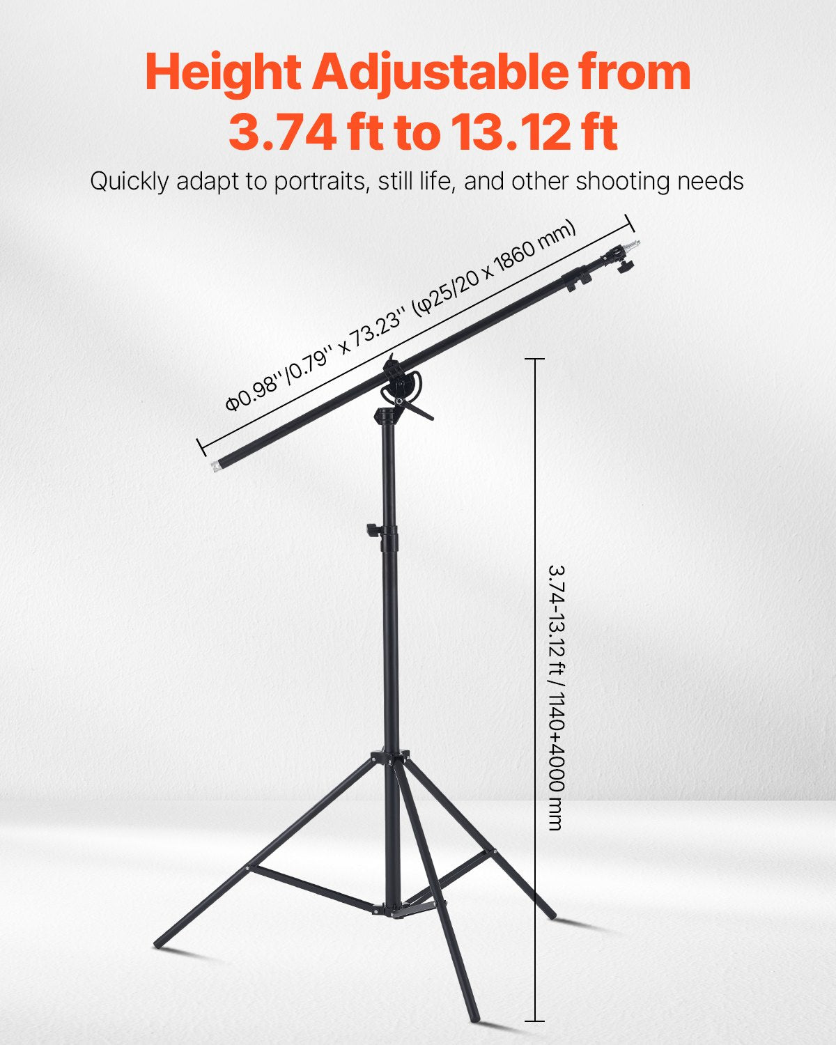 VEVOR Air Cushioned Aluminum Photography Light Stand with Boom Arm Adjustable
