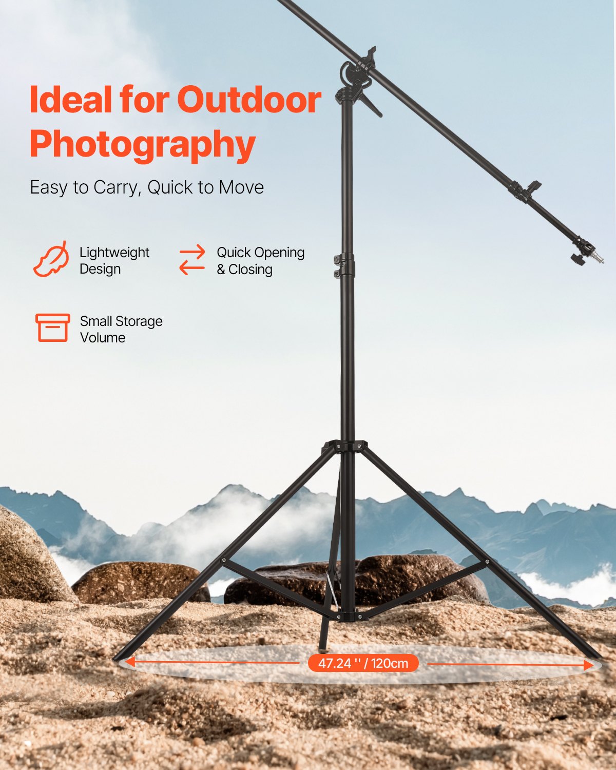 VEVOR Air Cushioned Aluminum Photography Light Stand with Boom Arm Adjustable