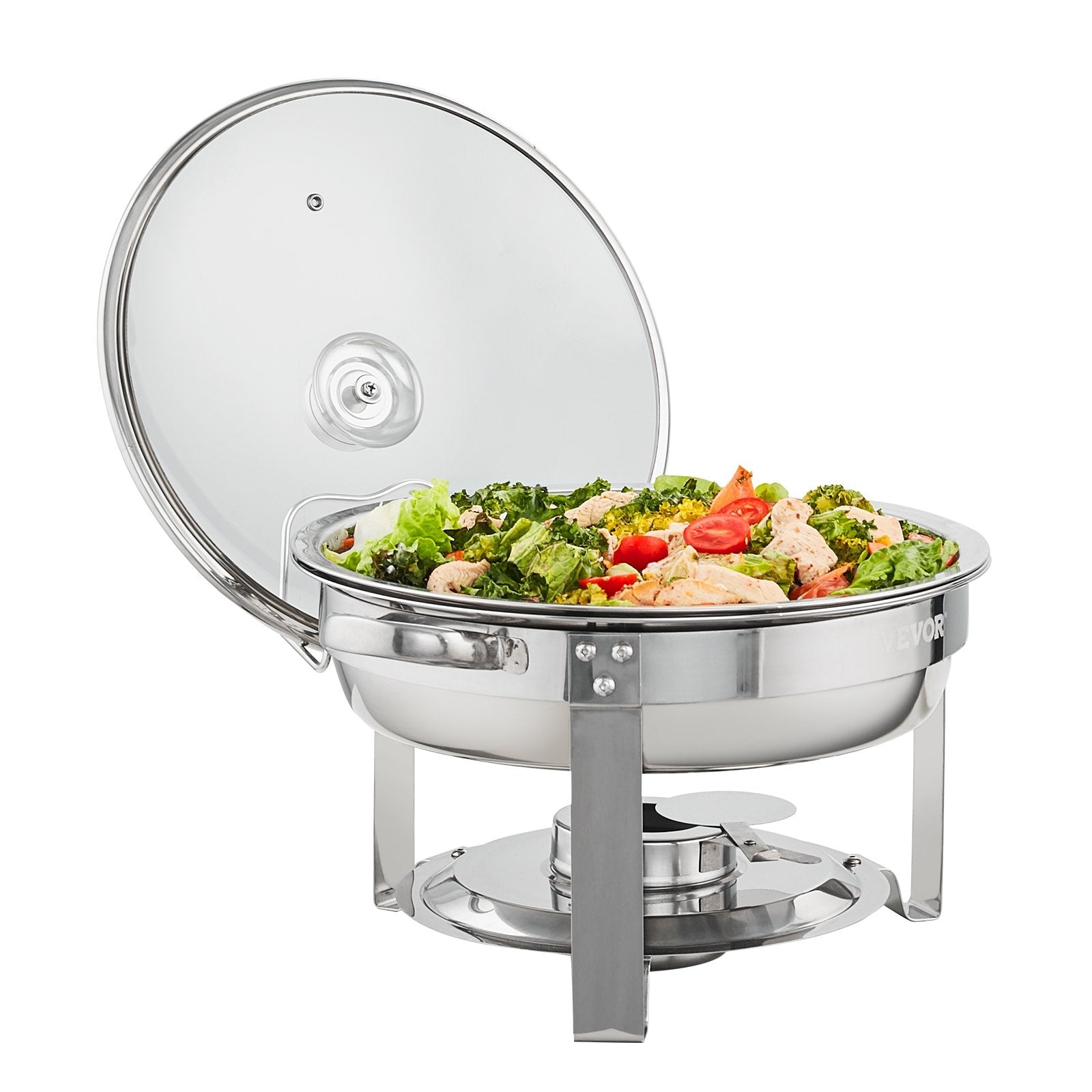 VEVOR 2-Pack Round Chafing Dish Set with Full-Size 4Qt Pan Glass Lid Fuel Holder