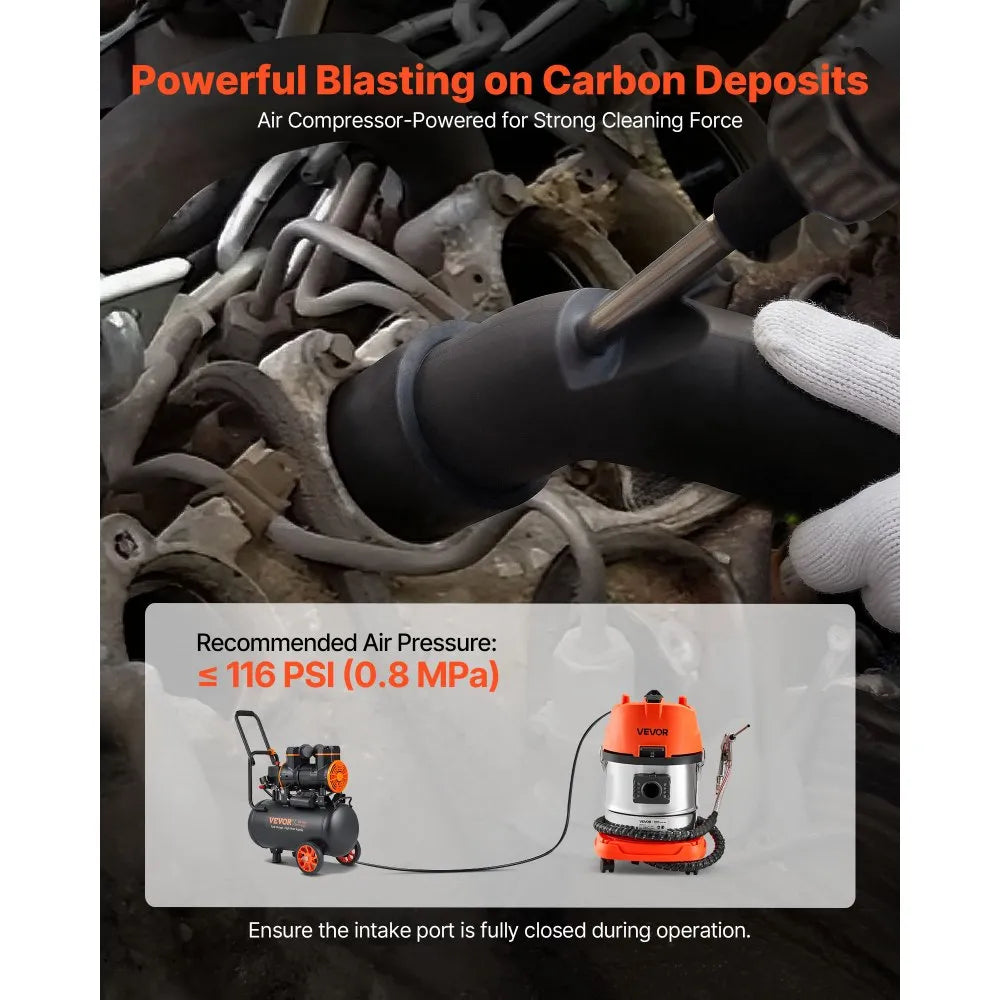 13L Walnut Blaster Engine Carbon Cleaning Machine with Trolley, 1200W, Includes 23 Adapters & Walnut Shell Media