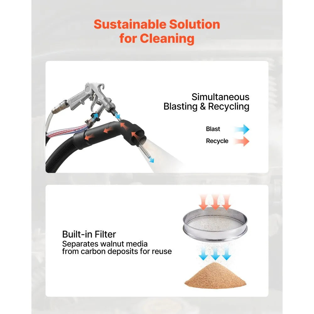 13L Walnut Blaster Engine Carbon Cleaning Machine with Trolley, 1200W, Includes 23 Adapters & Walnut Shell Media