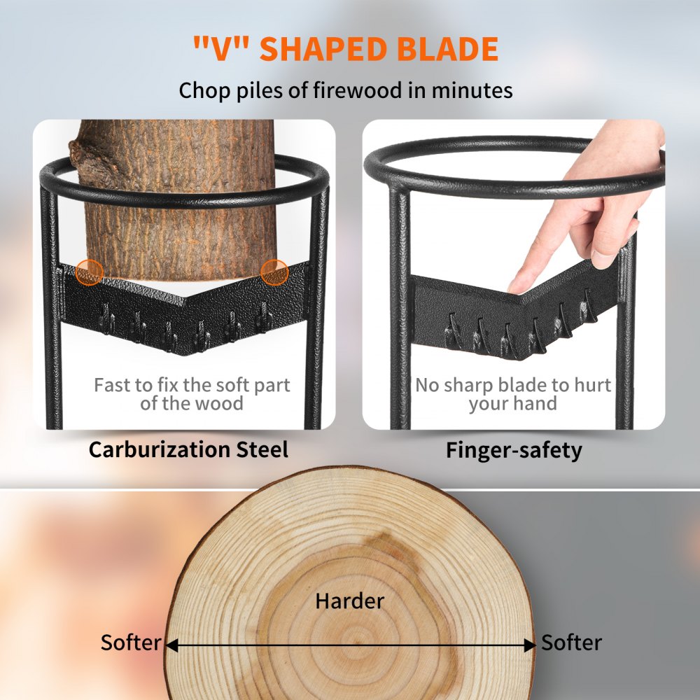 VEVOR Wood Splitter, XL Log Splitter for 8.6" Dia. Wood, Sharp "V" Shaped Finger-safety Firewood Cutter, Heavy-duty Solid Steel Wedge, Portable Manual Log Maker, with Protection Bag for Home Campsite