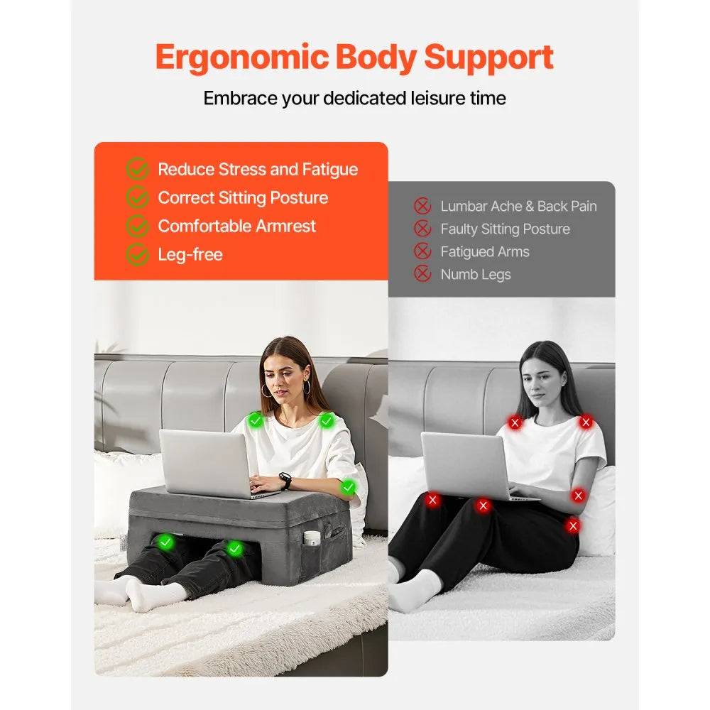 VEVOR Reading Pillow Lap Desk Pillow with 2 Pockets & Cup Holder Washable Cloth
