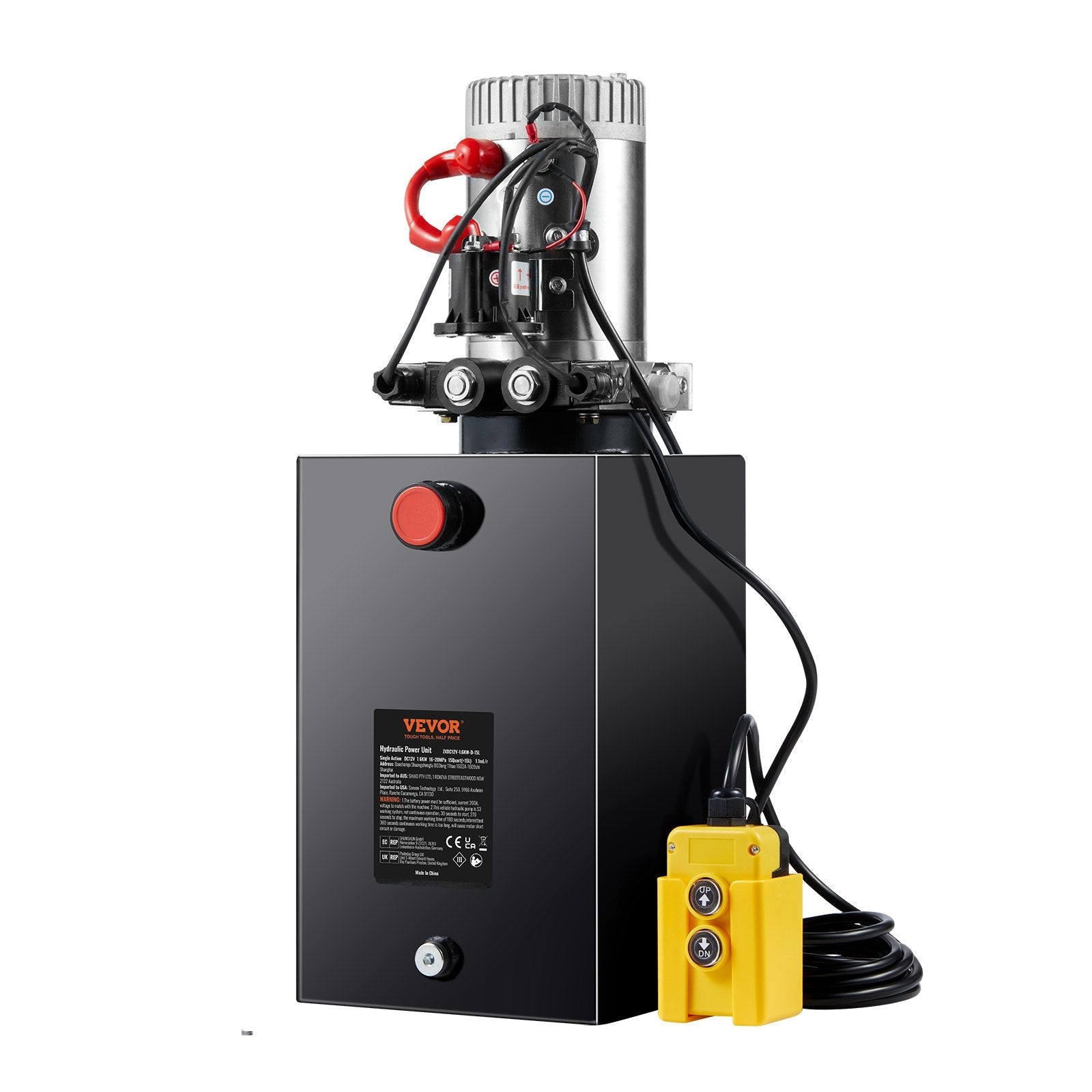 VEVOR Hydraulic Pump, 15 Quart Hydraulic Power Unit, Double Acting Dump Trailer Pump, 0.91 GPM Flow Rate, 3200 PSI Max Relief Pressure, DC 12V Hydraulic Pump for Dump Trailer Car Lifting