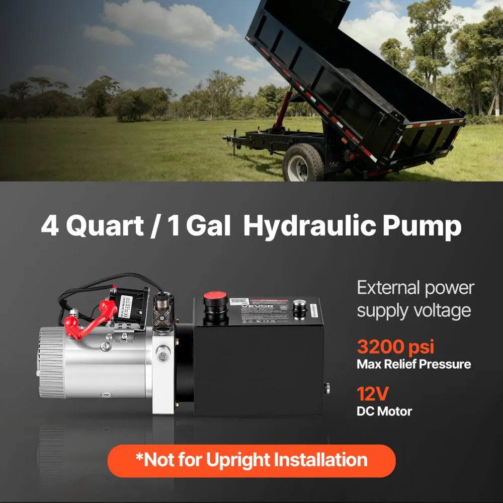 4-Quart 12V Hydraulic Pump – Single-Acting 1.6kW Power Unit, 3200 PSI