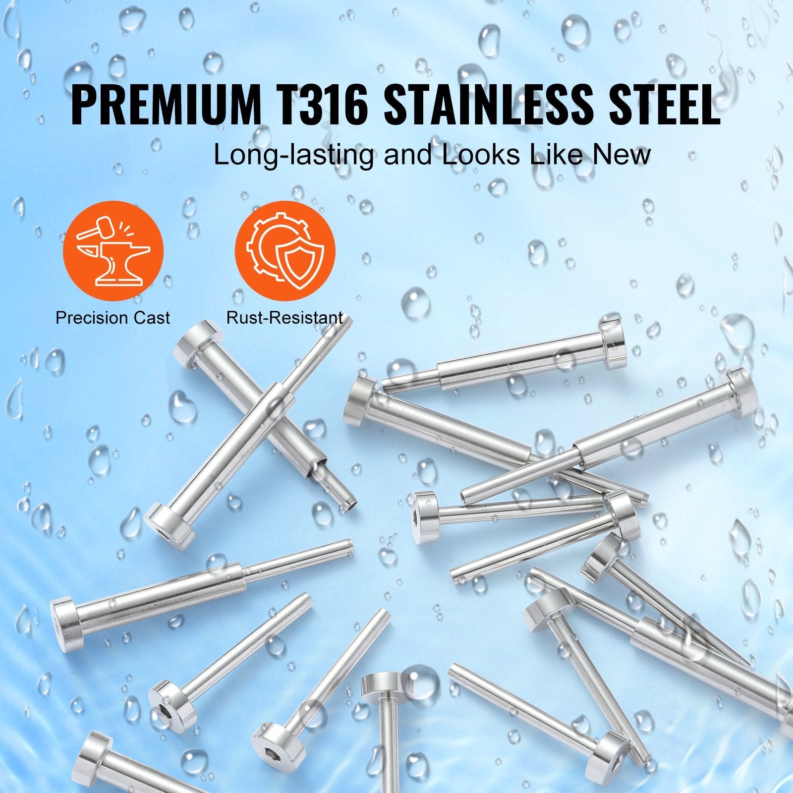 VEVOR 20 Pack Invisible Cable Railing kit, T316 Stainless Steel 1/8" Invisible Receiver and Swage Stud End for Cable Railing, Swage Tensioner 1/8" for Wood/Metal Post, Cable Railing Hardware, Silver