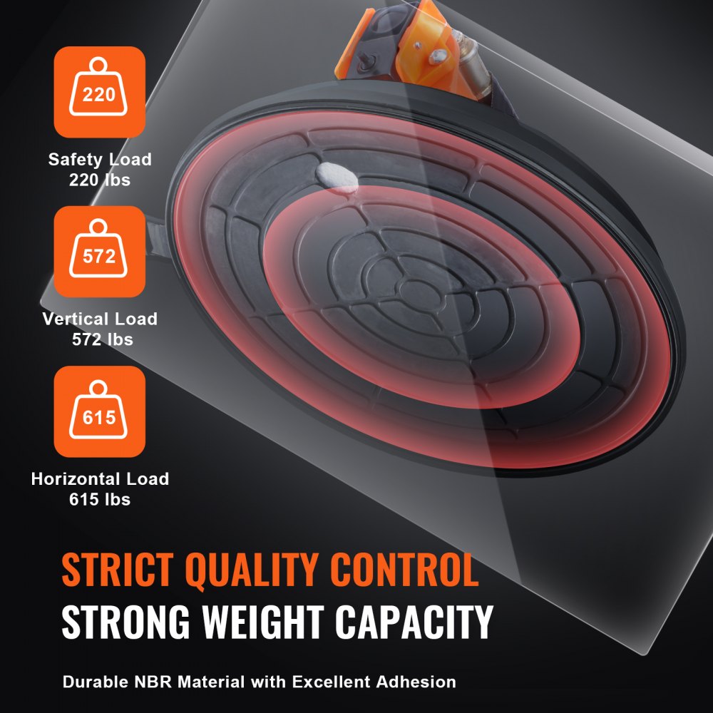 VEVOR Glass Suction Cup, 8" 615 lbs Load Capacity, Vacuum Suction Cup with Steel Handle and Carry Box, Heavy Duty Industrial Suction Cup Lifter Tool for Glass, Granite, Tile, Metal, Wood Panel Lifting