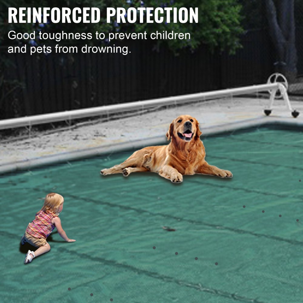 VEVOR Pool Safety Cover, 11.5x19.6 ft In-ground Pool Cover, Green PVC Pool Covers, Rectangular Safety Pool Cover In-ground Cover Solid Safety Pool Cover for Swimming Pool Winter Protection Cover