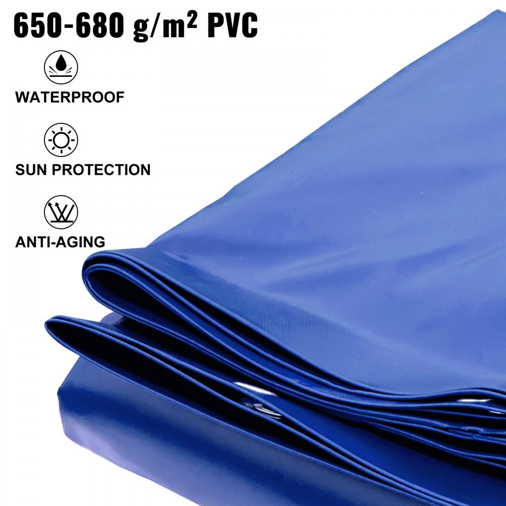 VEVOR Pool Safety Cover, 14.7 ft Dia. In-ground Pool Cover, Blue PVC Pool Covers, Round Safety Pool Cover In-ground Safety Cover Solid Safety Pool Cover for Swimming Pool Winter Protection Cover