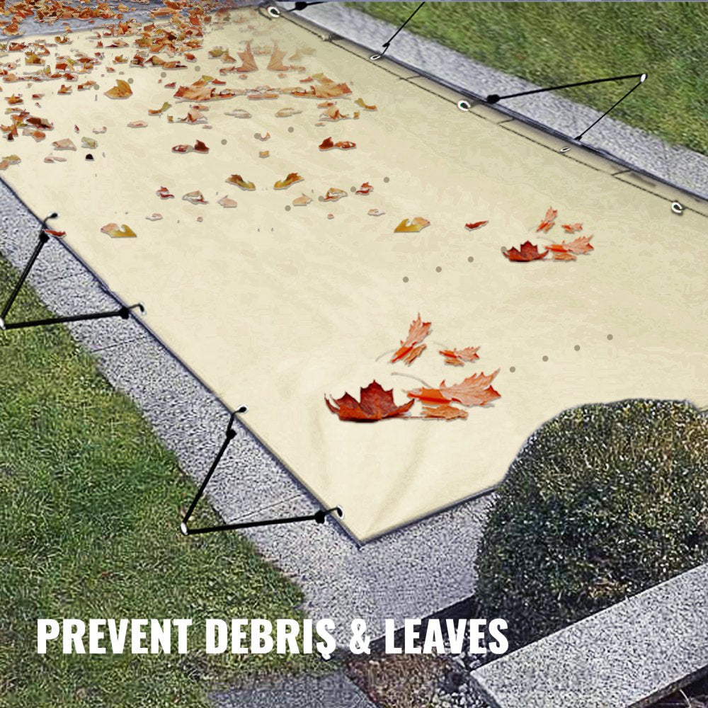 VEVOR Pool Safety Cover, 13x26 ft In-ground Pool Cover, Beige In-ground Pool Cover, PVC Pool Covers Rectangular Safety Pool Cover Solid Safety Pool Cover for Swimming Pool Winter Protection Cover