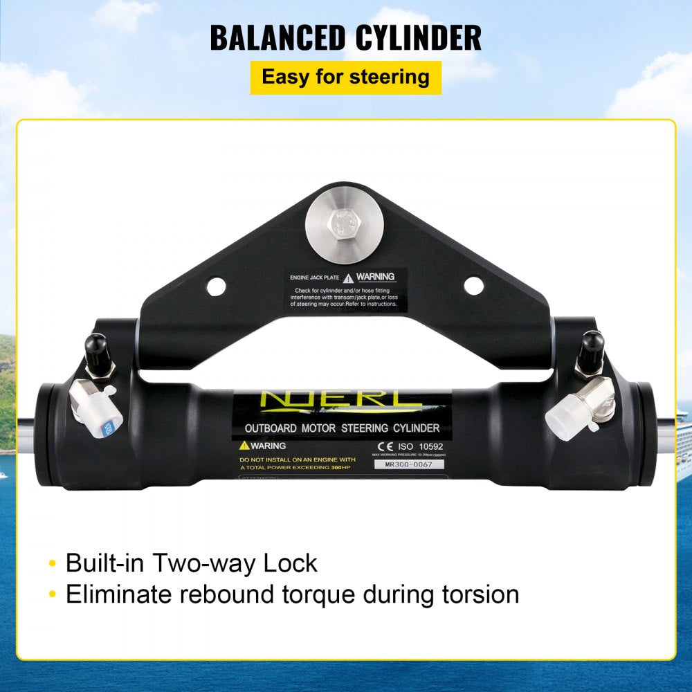 VEVOR Hydraulic Steering Cylinder 300HP, Hydraulic Steering, Front Mount, Hydraulic Outboard Steering Cylinder for Marine Boat Steering System