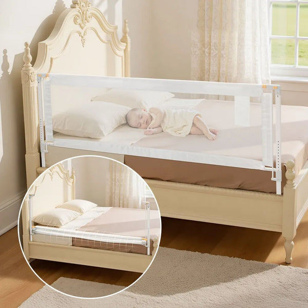 Adjustable Toddler Bed Rail Guard – 78.74-Inch Fold-Down Bed Safety Barrier with Reinforced Steel Frame & Washable Mesh