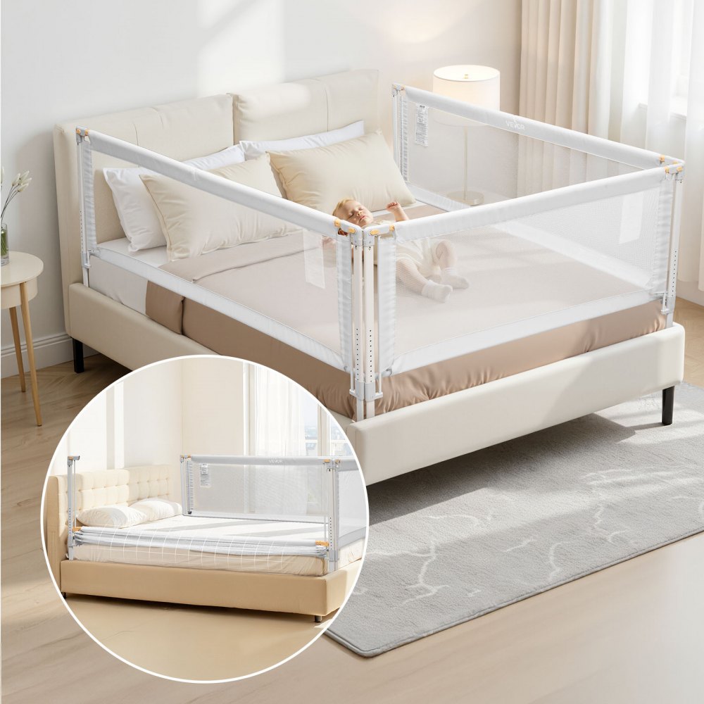 3-Piece Toddler Bed Rail, Adjustable Kids Bed Guard Rails with Reinforced Steel Frame & Oxford Cloth, 3-Sided Bed Bumper Barrier, Grey