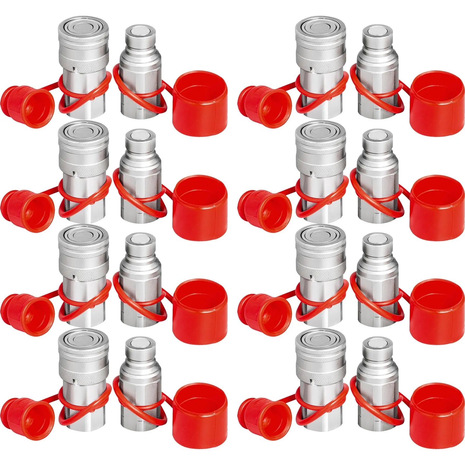 VEVOR Skid Steer Hydraulic Quick Connect 1/2" Body Hydraulic Coupler 1/2" NPT Hydraulic Coupling Quick Connect 8 Pairs Hydraulic Quick Coupler 27.6 MPa (ISO 16028) (8 Pairs)