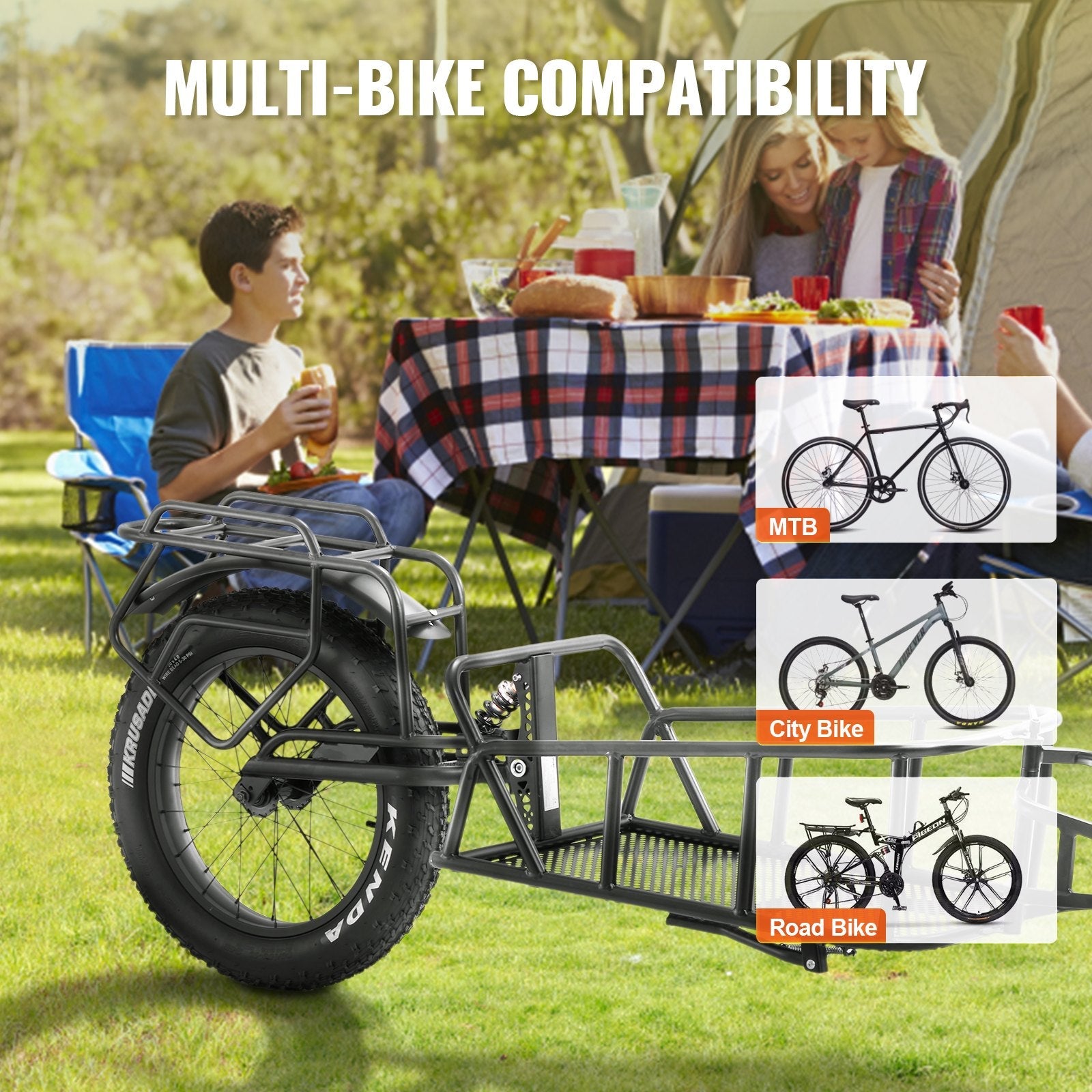 VEVOR Bike Cargo Trailer, 70 lbs Load Capacity, Heavy-Duty Bicycle Wagon Cart, Compact Storage & Quick Release Structure with Universal Hitch, 20" Wheels, Fits Most Bike Wheels, Carbon Steel Frame