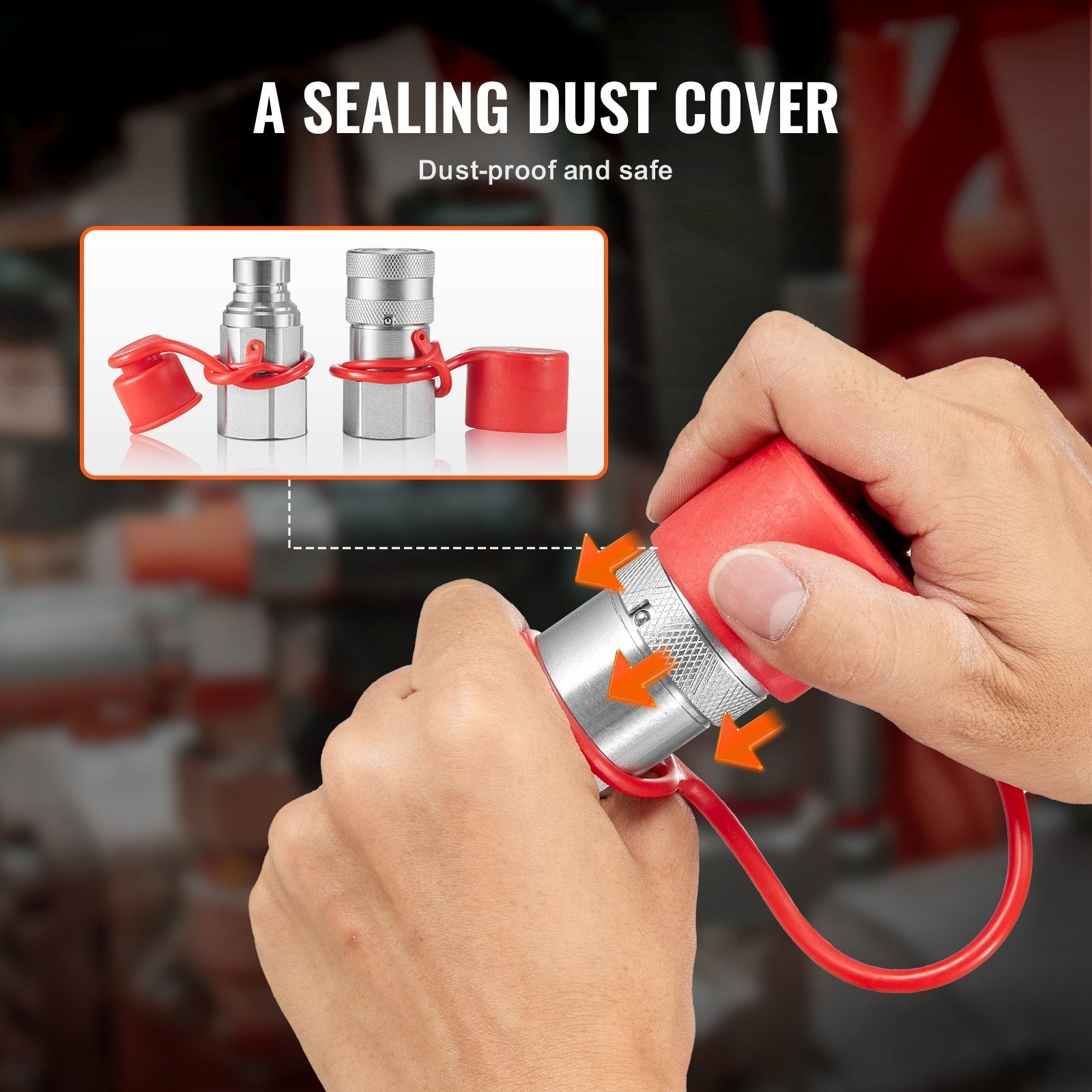 VEVOR 1/2" Flat Face Hydraulic Couplers, 3/4 SAE Skid Steer Hydraulic Quick Connect Couplers with 2 Dust Caps (ISO16028)